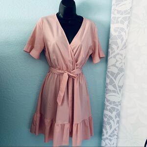SHEIN Blush Pink Surplice Belted Midi Dress Size Small